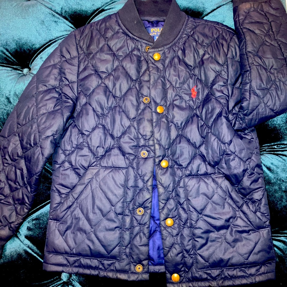 Boys Blue Polo Ralph Lauren Quilted bomber baseball jacket.